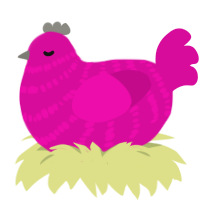 Fuche-uh-something, a fuchsia chicken with a bar pattern