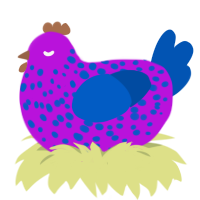 Jay, a amethyst and ultramarine chicken with a speckle pattern