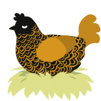 Beneath the Mire, a black and ochre chicken with a double-lace pattern