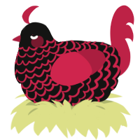 A black and crimson chicken with a lace pattern