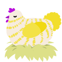 A cream and yellow chicken with a bar pattern