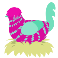 (unnamed), a fuchsia and mint chicken with a bar pattern
