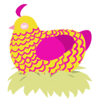 Grapefruit, a yellow and fuchsia chicken with a lace pattern