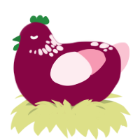 Razzby, a maroon and rose chicken with a neck-speckle pattern