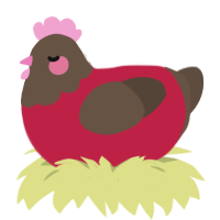 A crimson and bark chicken with a head pattern