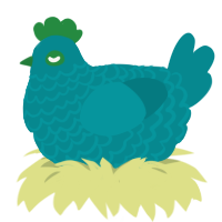 Vicious, a teal chicken with a lace pattern