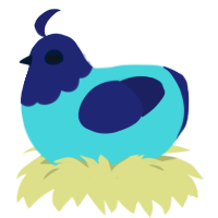 Are, a aqua and navy chicken with a head pattern