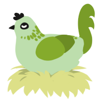 Chia Sprout, a gluppy and chartreuse chicken with a neck-speckle pattern