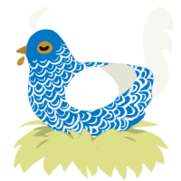 Arkady, a sapphire and white chicken with a double-lace pattern