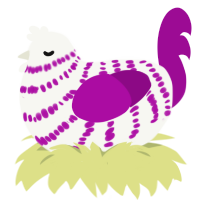 A white and plum chicken with a bar pattern