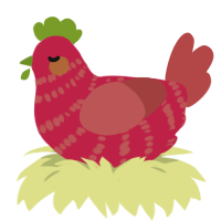 A crimson and red chicken with a bar pattern