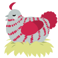 Peppered Mint, a silver and crimson chicken with a bar pattern