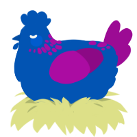 A ultramarine and plum chicken with a neck-speckle pattern