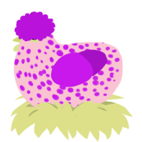Barbie Girl, a rose and amethyst chicken with a speckle pattern
