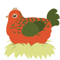 Orange, a vermilion and olive chicken with a half-lace pattern