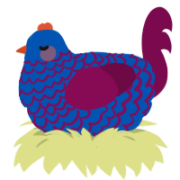 Elf, a ultramarine and wine chicken with a lace pattern