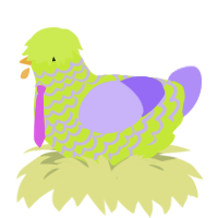 Repugnant, a lime and lilac chicken with a lace pattern