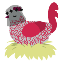 Widows Cloth, a silver and crimson chicken with a double-lace pattern