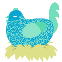 A cerulean and mint chicken with a double-lace pattern