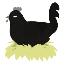 A sable and black chicken with a speckle pattern