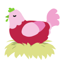Strawberry, a crimson and pink chicken with a head pattern