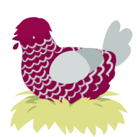 fungi-, a maroon and silver chicken with a lace pattern