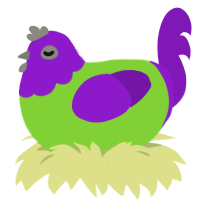 A grass and violet chicken with a head pattern