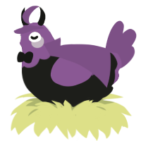 Erynias, a sable and violet chicken with a head pattern
