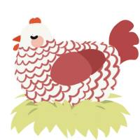Mindful, a white and red chicken with a lace pattern