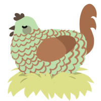 A gluppy and brown chicken with a lace pattern