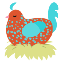 Blueberry Smoothie, a vermilion and aqua chicken with a speckle pattern