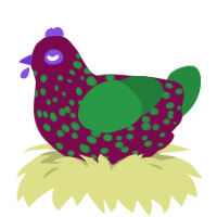 A wine and viridian chicken with a speckle pattern