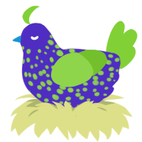 Gnarp, a indigo and grass chicken with a speckle pattern