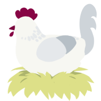 A white and mist chicken with a neck-speckle pattern