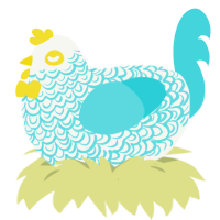 Teacup, a white and aqua chicken with a double-lace pattern