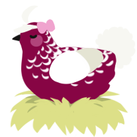 A maroon and white chicken with a half-lace pattern