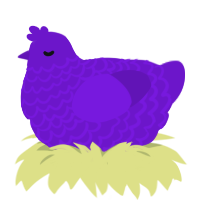 Komos, a violet chicken with a lace pattern