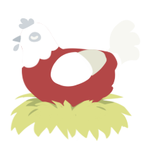 Folk, a red and white chicken with a head pattern