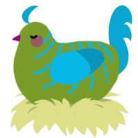 Real Eyes Realize, a chartreuse and cerulean chicken with a half-bar pattern
