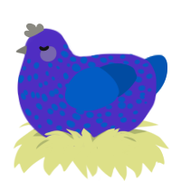a little ugly, a indigo and ultramarine chicken with a speckle pattern