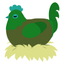 bog beast, a olive and leaf chicken with a head pattern