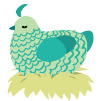 A gluppy and turquoise chicken with a lace pattern