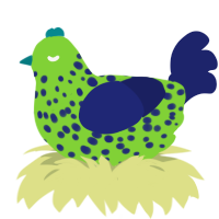 Earth, a grass and navy chicken with a speckle pattern