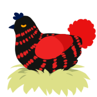 Shadow the Hedgehog, a black and red chicken with a bar pattern