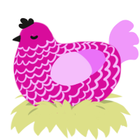 A fuchsia and lavender chicken with a lace pattern