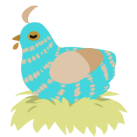 A aqua and beige chicken with a bar pattern
