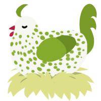 Mr Daikon, a white and chartreuse chicken with a speckle pattern