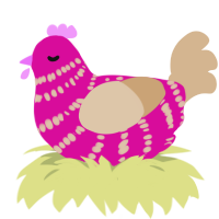 Cheesecake Factory, a fuchsia and beige chicken with a bar pattern