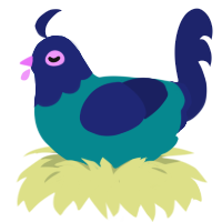A teal and navy chicken with a head pattern