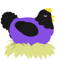 Morgan, a blurple and sable chicken with a head pattern